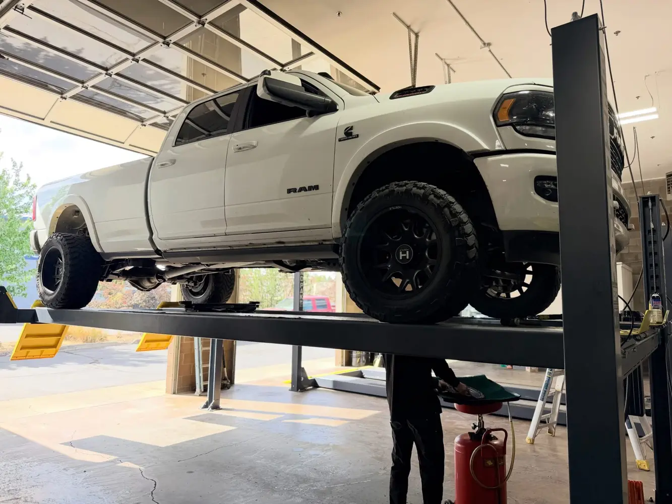 Pickup truck on automotive lift